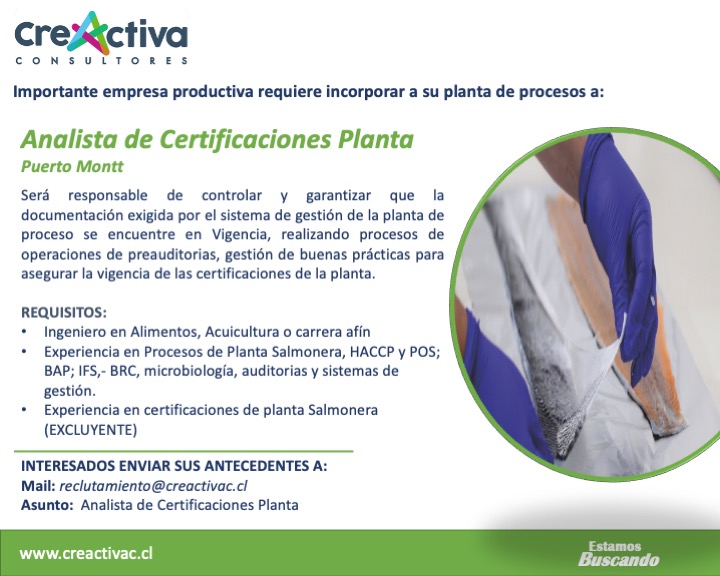 Analista de Certificaciones Planta